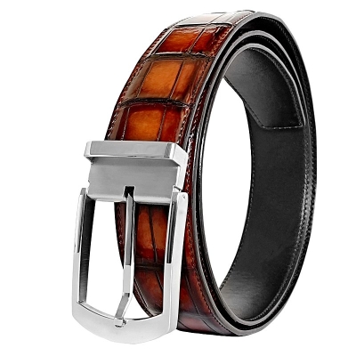 Stylish Alligator Leather Belts Patina Alligator Leather Belts - Brown