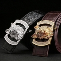 Mens Alligator Leather Belts With Fox Pattern Buckle