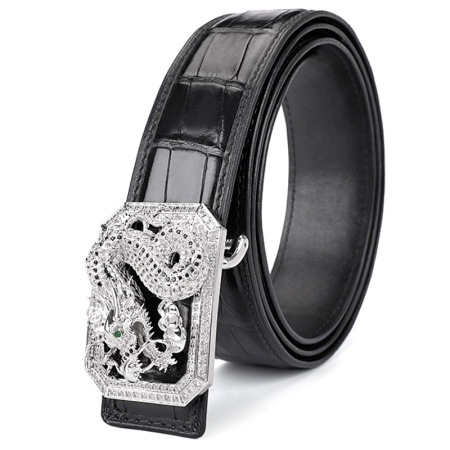Alligator Leather Belts With Dragon Pattern Buckle - Black