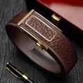 Mens Bison Leather Belts with Automatic Adjustable Click Buckle-Brown