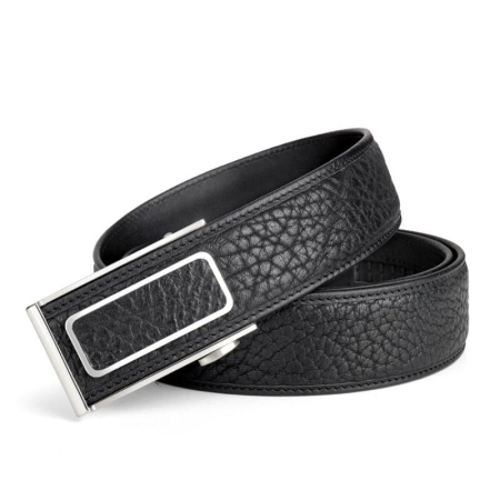 Stylish Bison Leather Belts with Automatic Adjustable Click Buckle-Black